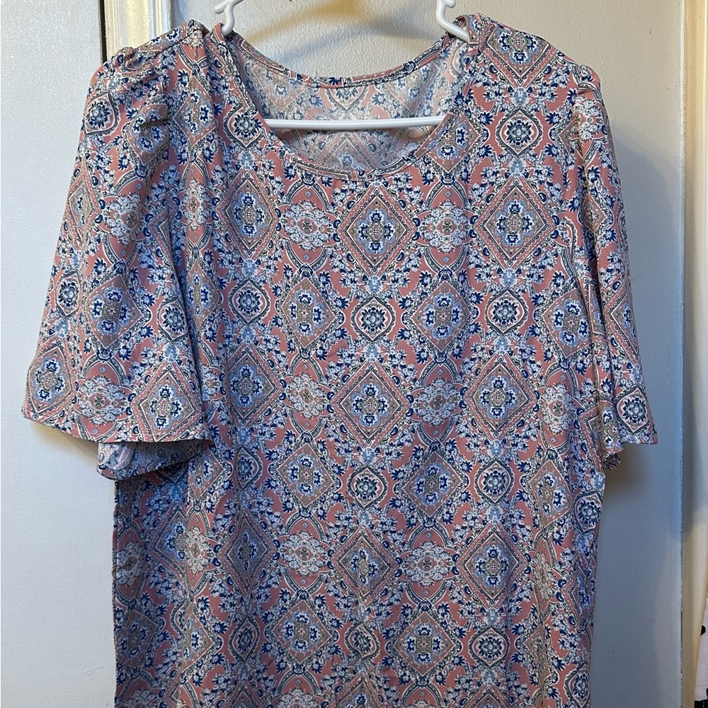 Patterned Women's Top - Pink and Blue